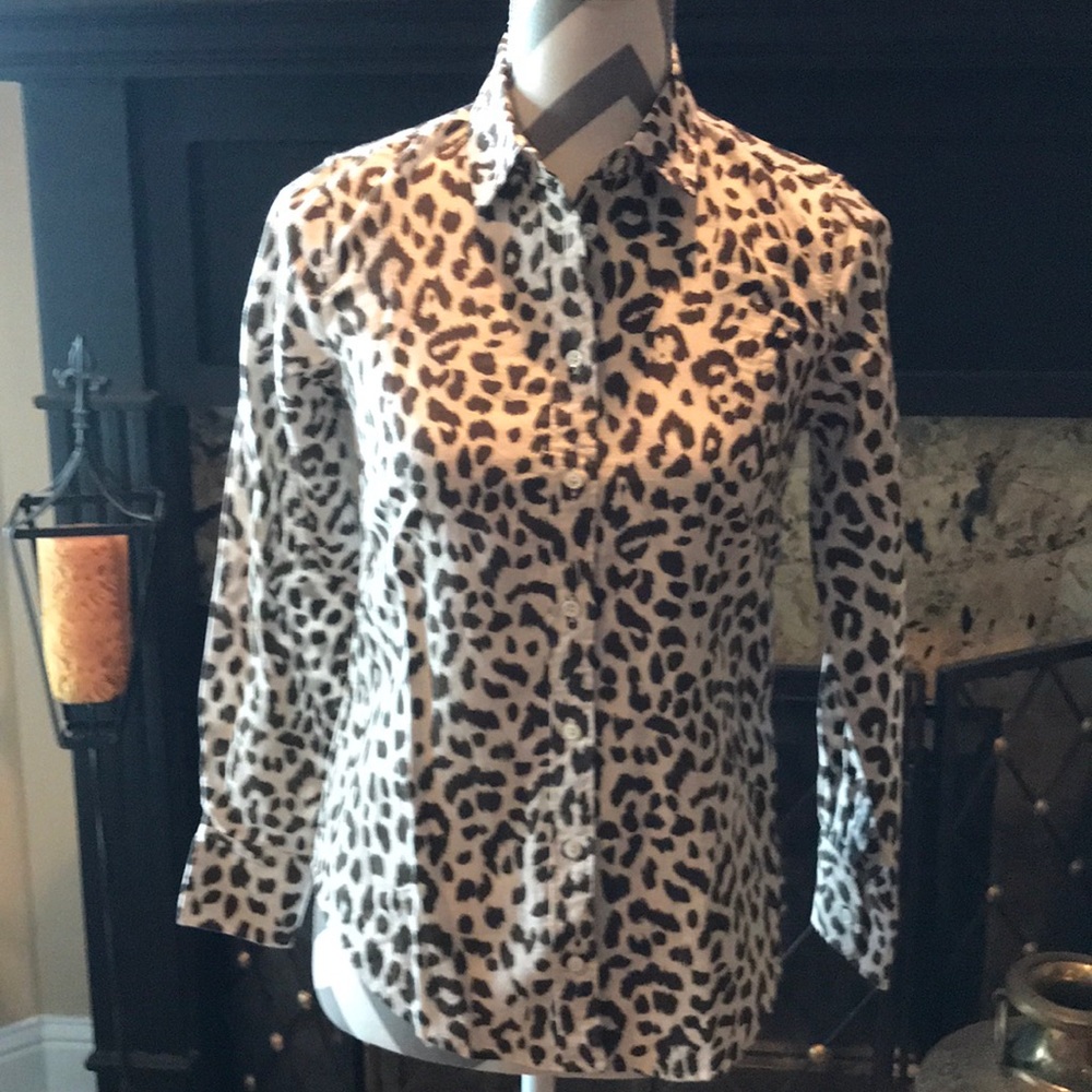 J Crew animal print linen perfect fit blouse